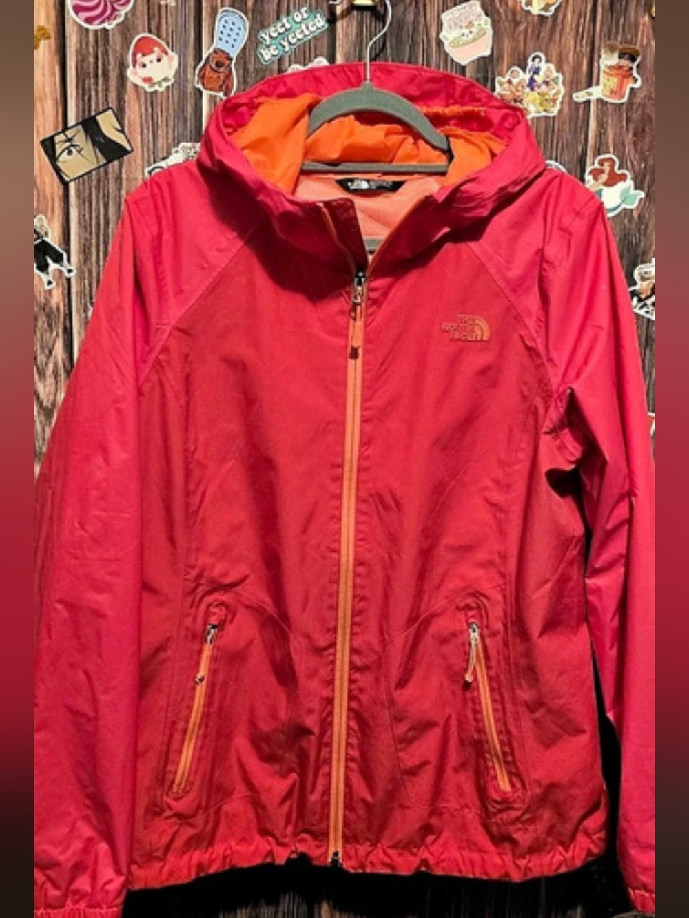 The North Face Women's Antora Jacket Hooded Lightweight Jacket Red & Orange Size
